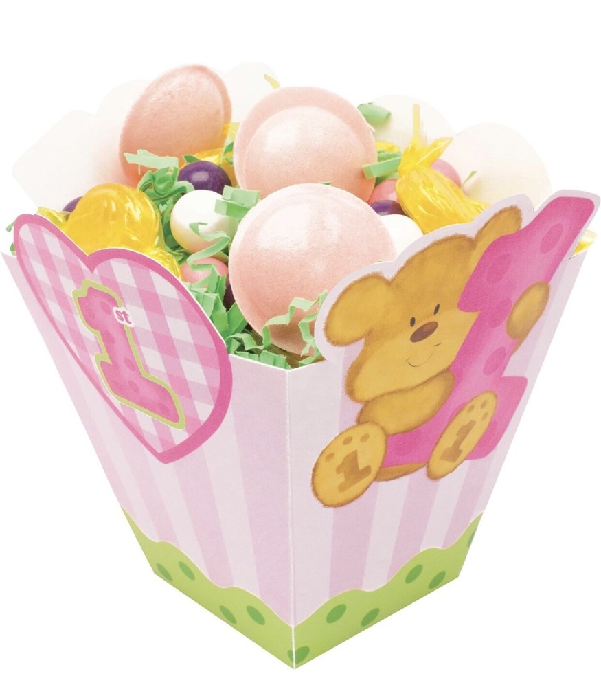 8 Creative Converting 8 Count Party Favor Treat Boxes, Bears 1st Birthday, Pink