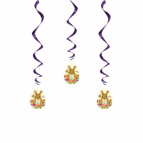 Floral Easter Bunny Hanging Swirls 3 Ct