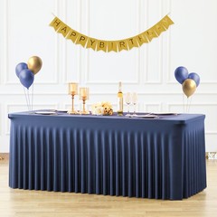 Suppromo 6ft Navy Blue Spandex Table Cloths for Rectangle Tables Wrinkle Free Re