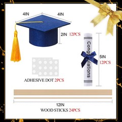 Breling 24 Pcs Blue And Gold Graduation Centerpiece Sticks Felt Graduation