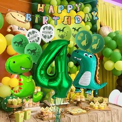 Complete Dinosaur Theme 4th Birthday Party Set: Banners & Balloons Galore