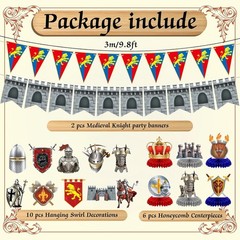 Complete 18 Pcs Medieval Knight Birthday Party Set – Easy to Assemble Decor