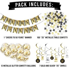 25th Birthday Party Decorations and Anniversary Pack – Pre-Strung Gold