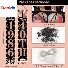 40Th Birthday Door Banner Lighted Decorations for Women,Rose Gold Black Vintage