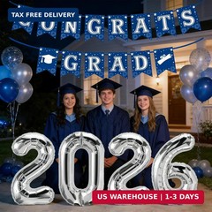 Navy Blue and Silver Graduation Decorations 2026, Silver 2026 Balloons, Congrats