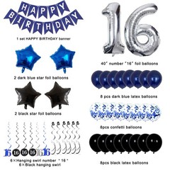16th Birthday Decorations for Boys and Girls Dark Blue, HAPPY BIRTHDAY Banner…