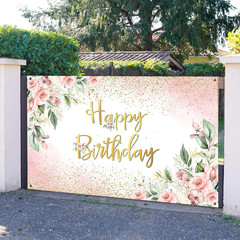 Avezano Rose Gold Birthday Backdrop for Women Pink Floral Golden Flash Happy Bir