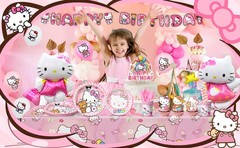 124 Pcs Hello Kitty Party Supplies Plates Foil Balloons Backdrop Tablecloth Cups