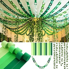 Green Jungle Party Decorations 492ft Green Crepe Streamers 300 Strips Chain G…