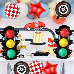 Traffic Light Balloons for Race Car Party Decoration, Red and White Check Bal…