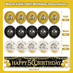 50th Birthday Decorations – Black Gold 50th Birthday Banner and Balloons for …