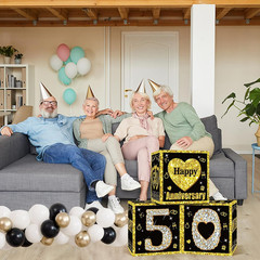 3Pcs 50Th Wedding Anniversary Decorations Boxes, Black Gold Happy 50 Anniversary