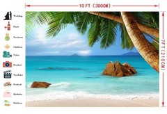 10x7ft Tropical Beach Photography Backdrops White Cloud Blue Sky Sea Coconut …