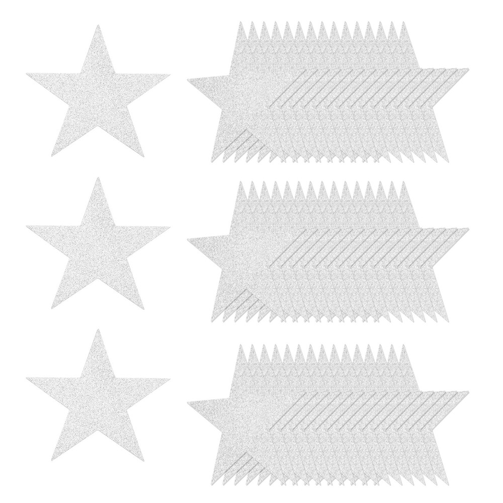 50Pcs Glitter Star Cutouts 5 Inch Star Shape Glitter Paper Silver Tone