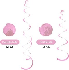 24 PCS Pink Hanging Swirl, Sparkle Ceiling Hanging Decorations, Plastic Strea…
