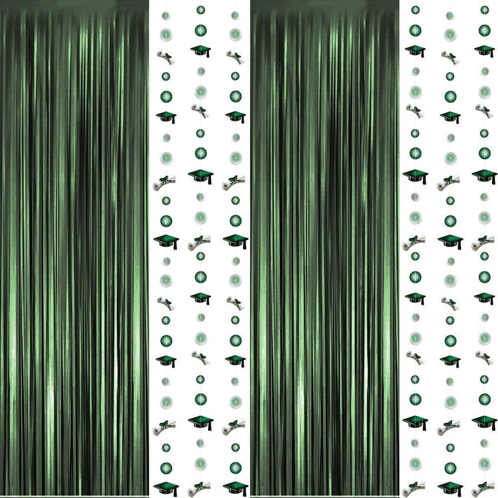 Graduation Decorations Class of 2026 Green Tinsel Foil Fringe Curtain Backdro…