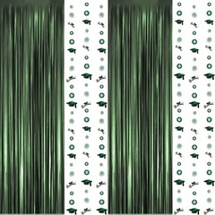 Graduation Decorations Class of 2026 Green Tinsel Foil Fringe Curtain Backdro…