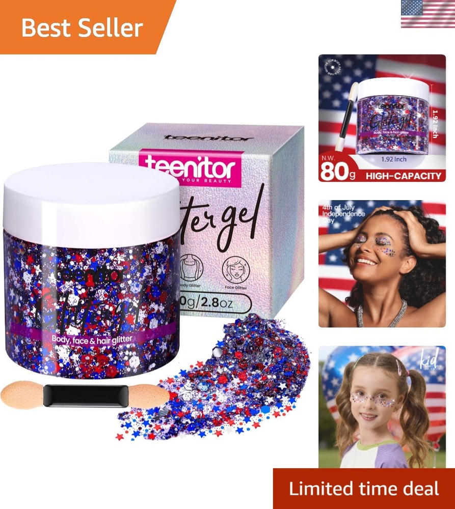 80g Red White Blue Body Glitter Gel – Perfect for 4th of July Celebrations