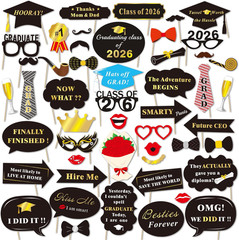 Graduation Photo Booth Props (50Count), Large Graduation Photo Props Class of 2