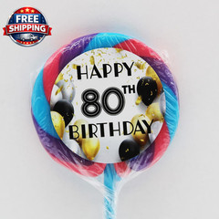 80Th Birthday Themed Lollipops 2 Inch – 3 Count – Happy Birthday Hard Candy – Pe