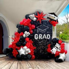 Black Red and Silver Balloon Garland Arch Kit 130+ Pieces with Red and Silver…