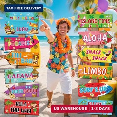 24 Pieces Luau Party Decorations Summer Tropical Party Directional Sign Hawaiian