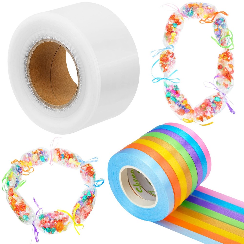 9 PCS Grad Candy Lei Making Kit 524 ft Plastic Tubing Clear Bag 8 Roll Ribbon