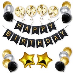 Globos Decoraciones Negras y Doradas De Cumpleaños Para Fiestas Hombre Mujer Set