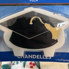 Graduation Candle, 2″ x 4″, 1 Piece, Amscan Cake Topper Black Gold White