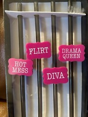 Party Time 4 pack Plastic Straws with Silicone Hot Mess Flirt Diva Drama Queen