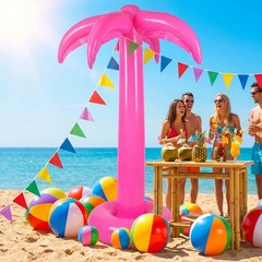 2 Pack Palm Tree Decoration, 67-Inch Hot Pink Inflatable Palm Trees Decor Haw…
