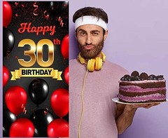 Happyth Birhday Red Black Banner Backdrop Background Photo Booth Props 30