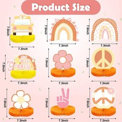 9 Pcs Groovy Hippie Boho Party Honeycomb Centerpieces Photo Booth Prop
