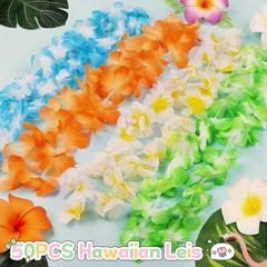 Hawaiian Leis Bulk 50 Pcs for Summer Beach Luau Party Decorations | 25 Colors, S