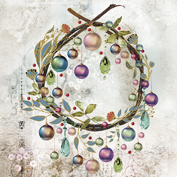 Crystal Baubles Wreath Paper Cocktail Napkins 40 pcs 10″x10″ Christmas Deco