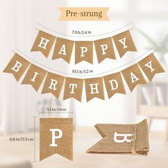 Pre-Strung Burlap Happy Birthday Bannner Sign for Birthday Party Decorations