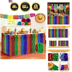 Cinco De Mayo Decorations, 2 Pack Fiesta Table Skirts Supplies for Fiesta Par…