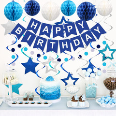 Happy Birthday Party Decorations Set Banner Honeycomb Balls Blue Star Decor Kit