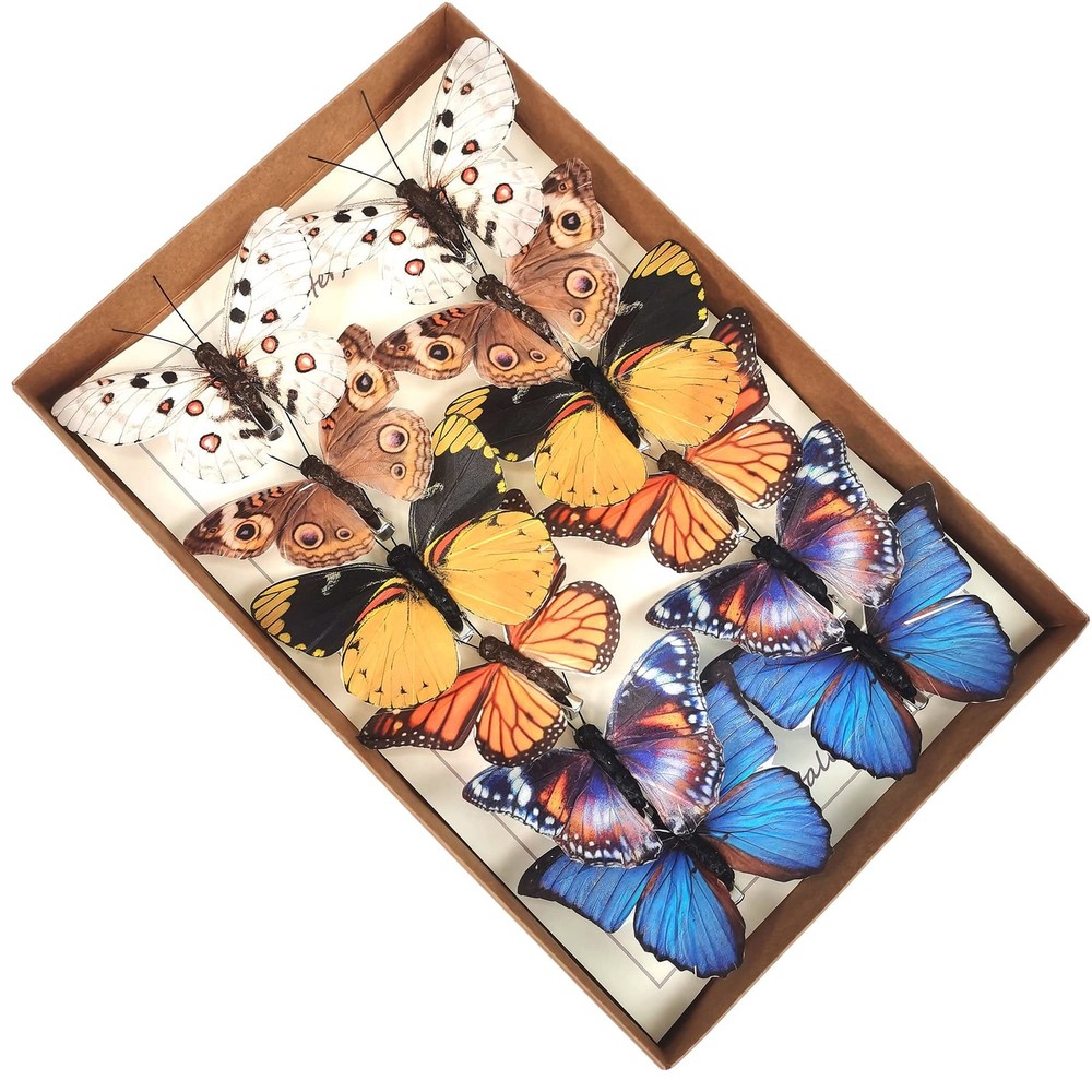 YCHTEWY-Feather Fake Butterfly for Craft Decoration Set of 12 with A, A Clip