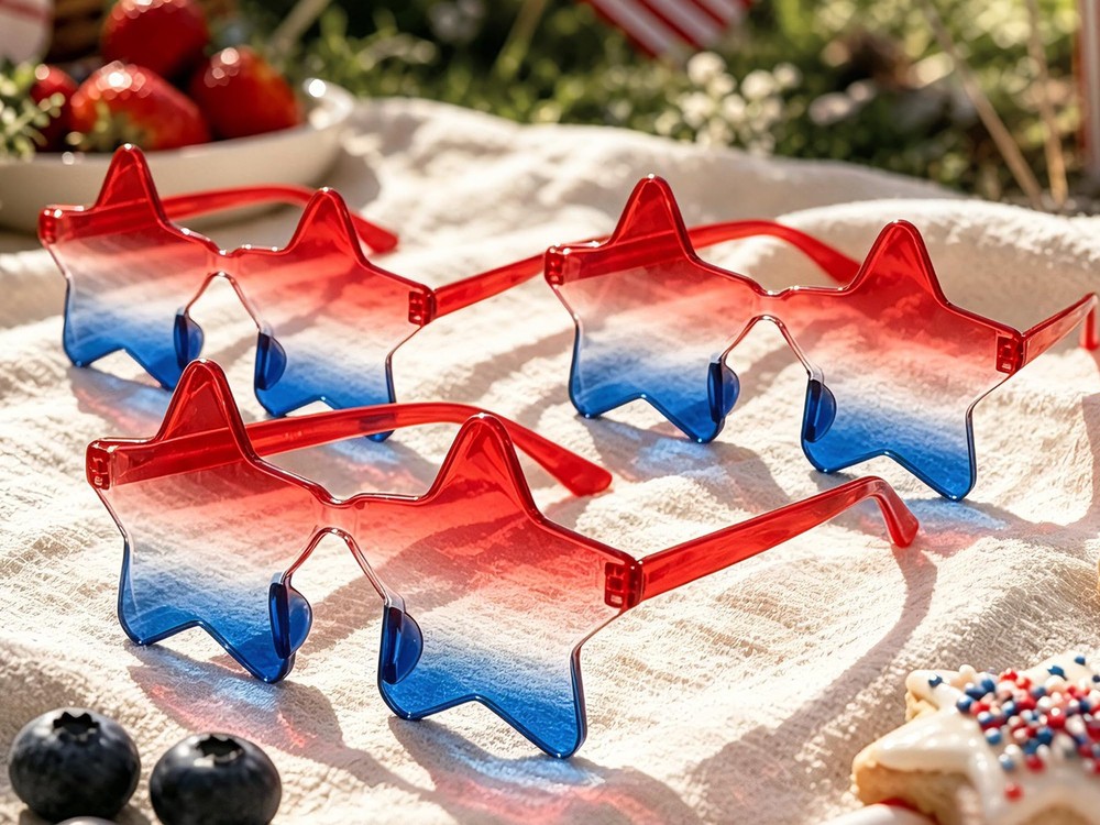 Red White Blue Sunglasses 3 PCS for Women Men, Patriotic Star 3.0 4th of July