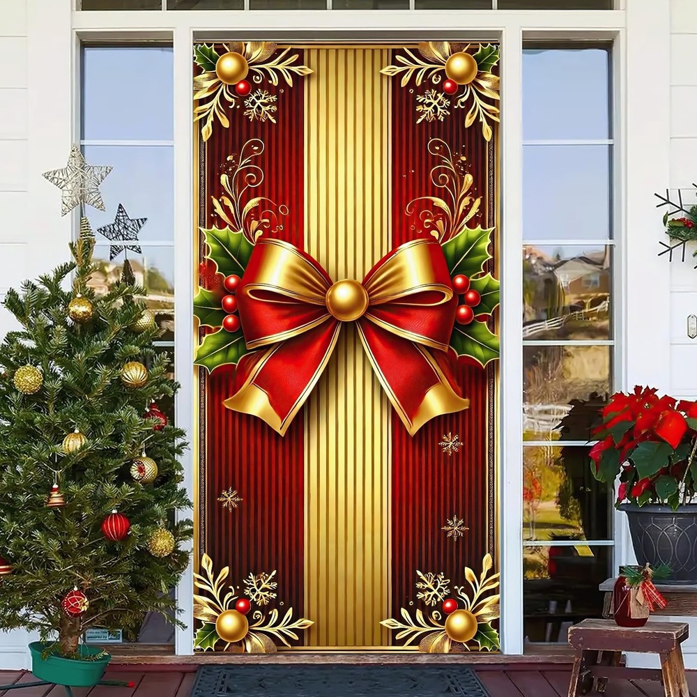 BlissYard Christmas Door Cover 71×35 Inch Gift Box Door Banner, Merry Christm…