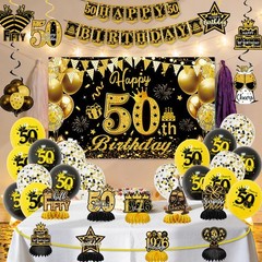 50th Birthday Decorations, Happy Birthday Decorations for Women Men, Black Go…