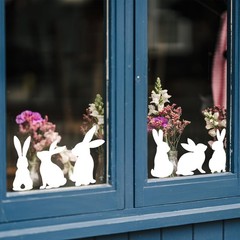 9 Sheets Easter Window Clings White Bunny Rabbit Window Stickers Double-Side Gla