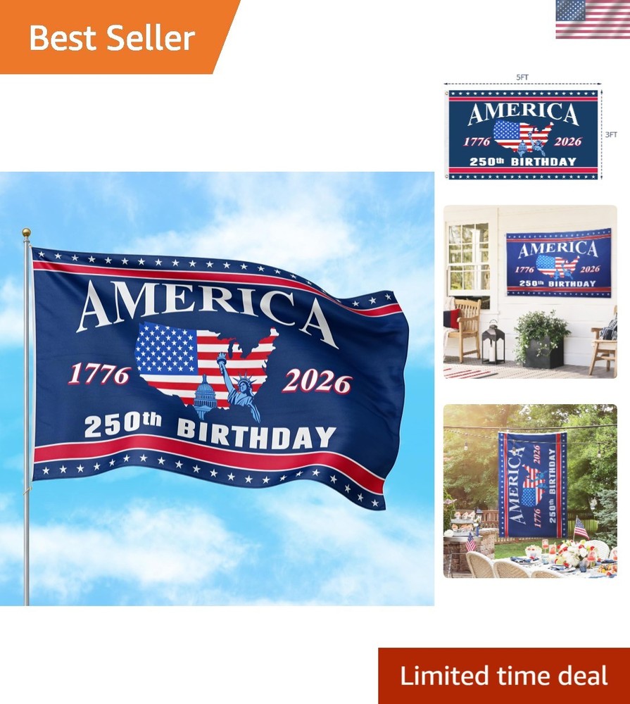 Durable 3×5 Ft Patriotic Flag – Double-Sided 250th Anniversary Celebration