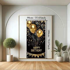 Happy Birthday Door Banner Decorations – Black and Gold Birthday Door Cover f…