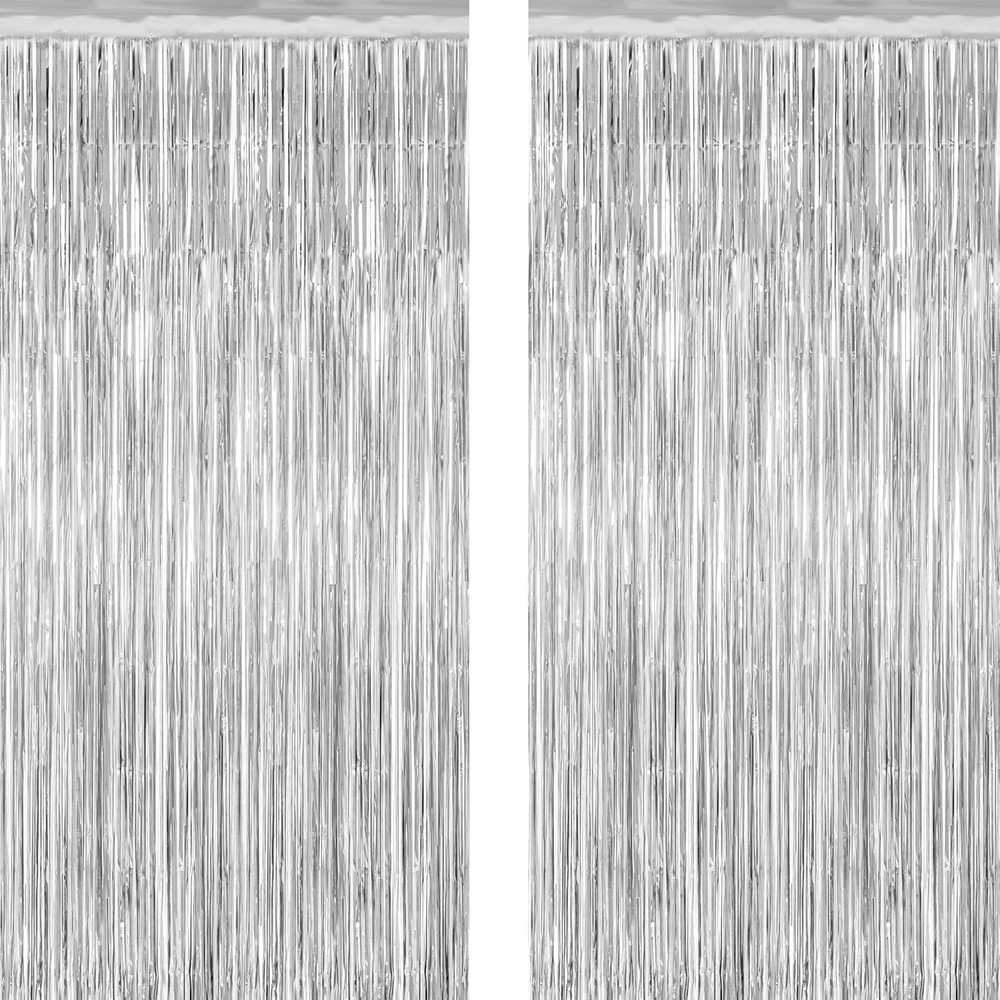 2 Pack Tinsel Backdrop, 3.28 FT x 7.05 FT Birthday Party Decorations, Silver Par