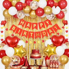 Red and Gold Birthday Decorations for Women with Happy Bithday Banner, Curtains,