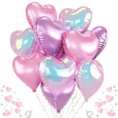 Pink Purple Iridescent Heart Balloons, 12 Pcs Light Pastel Pink Lavender and .