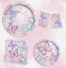 142 Pcs Butterfly Birthday Tableware Party Supplies, Serves 20, For Girls