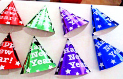 New 8 STANDARD SIZE New Year’s Eve CONE Elastic FOIL GLITTER STARS Party Hats